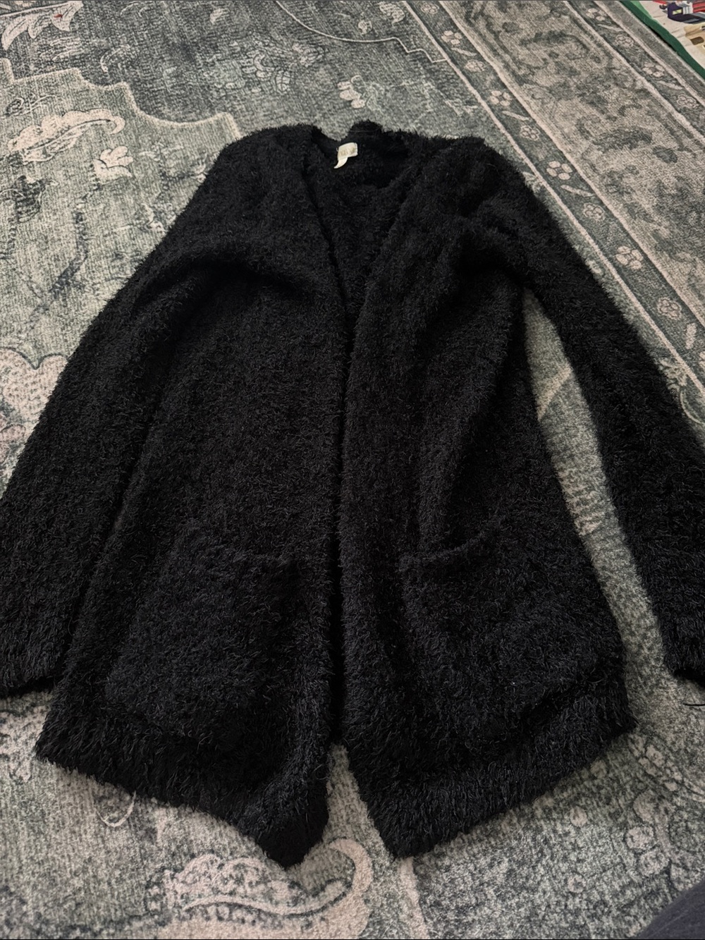 Decree Black Fuzzy Open-Front Cardigan